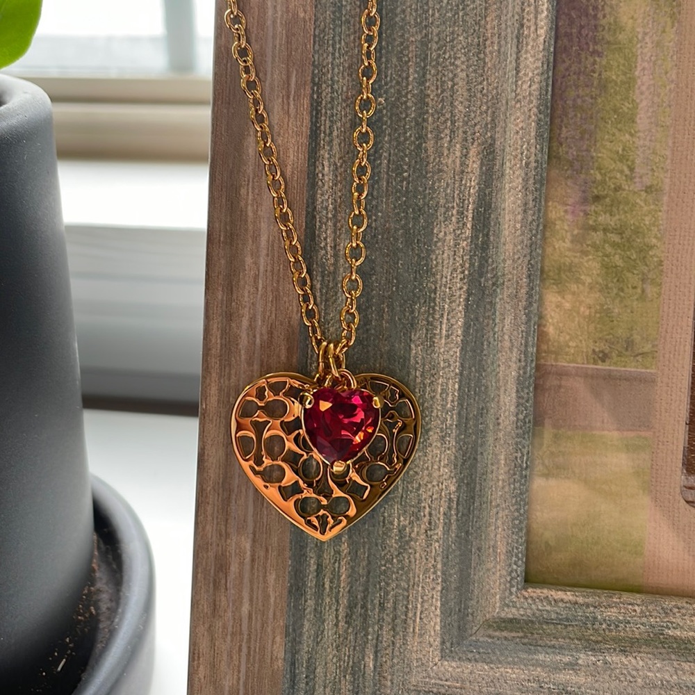 Coach necklace with red heart and coach C heart